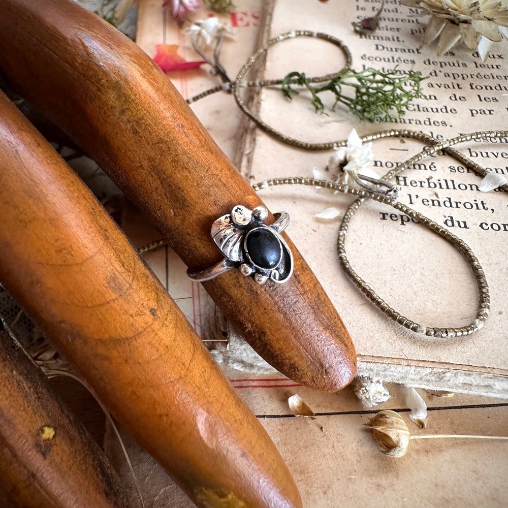 Native American Sterling Silver Black Onyx Pinky Ring